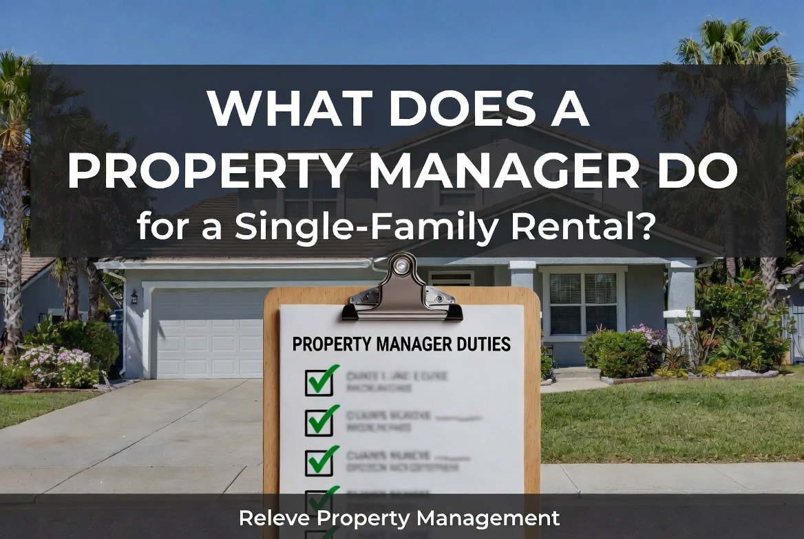 What Does a Property Manager Do for a Single-Family Rental? – Modern Florida rental home with property manager duties checklist clipboard